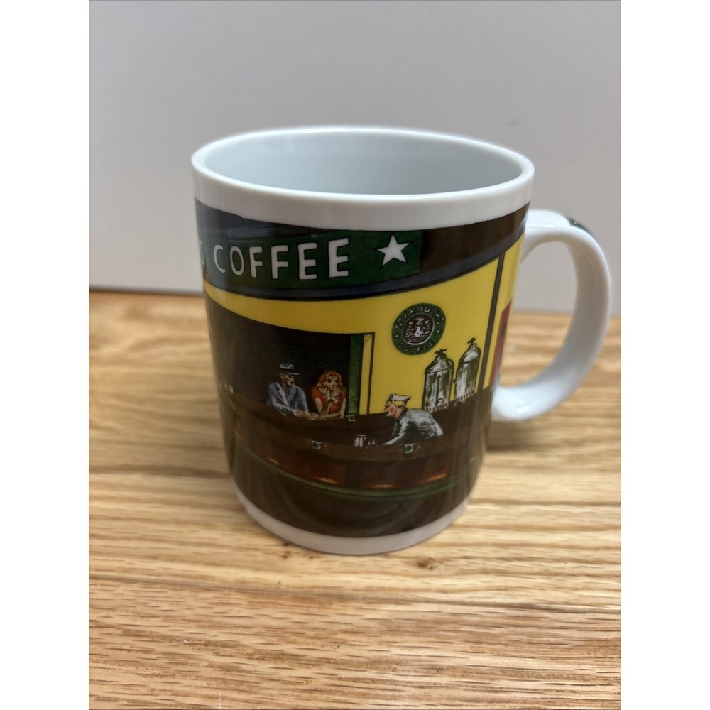 Vintage Starbucks Coffee Mug Cup By Chaleur Nighthawks Diner Scene D. Burrows‎